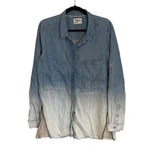 Holding Horses Anthropologie Ombre Chambray Shirt Side Zip Swiss Dot Blue Sz 12